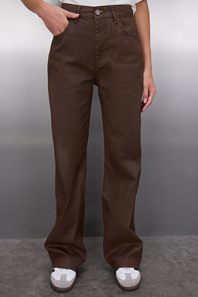 Trendyol Collection Ψηλόμεσο καφέ φαρδύ τζιν - TWOAW25JE00233