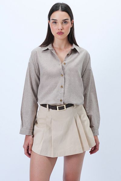 Trend Alaçatı Stili Women's Milk Coffee Flam Linen Oversize Woven Shirt Alc-X14282
