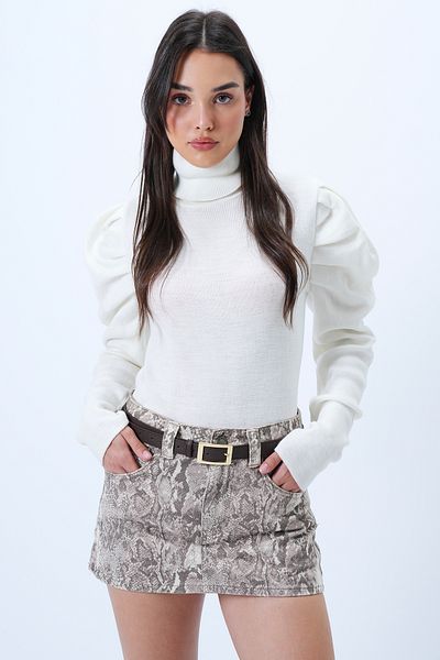 Trend Alaçatı Stili Women's Ecru Turtleneck Princess Sleeve Knitwear Sweater Alc-X14291