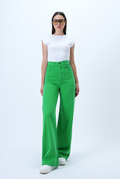 Trend Alaçatı Stili Women's Green 5 Pocket Gabardine Palazzo Trousers Alc-X14303