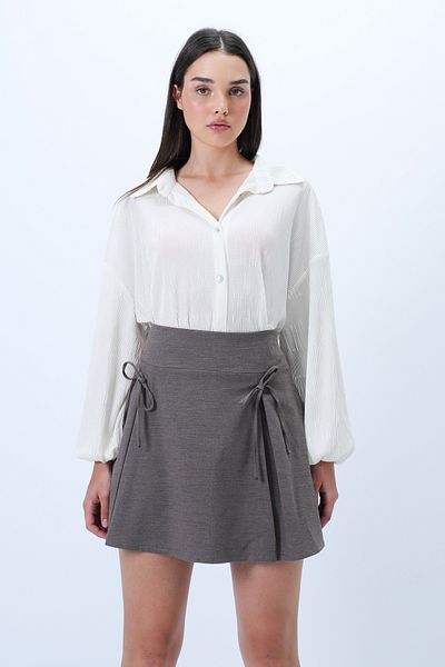 Trend Alaçatı Stili Women's Brown Bow Detailed Pleated Hidden Zipper Woven Shorts Skirt Alc-X14328