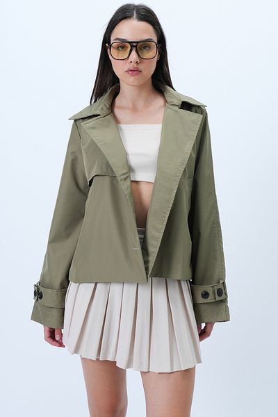 Trend Alaçatı Stili Women's Green Double Pocket Lined Seasonal Short Trench Coat Alc-X14310