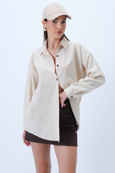 Trend Alaçatı Stili Women's Beige Oversize Woven Shirt Alc-X14283