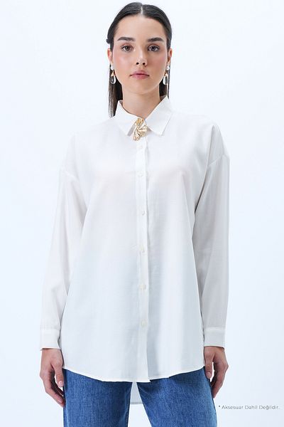 Trend Alaçatı Stili Women's White Oversize Woven Shirt Alc-X14283