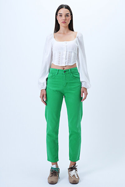 Trend Alaçatı Stili Women's Green 5 Pocket Gabardine Skiny Fit Trousers Alc-X14305