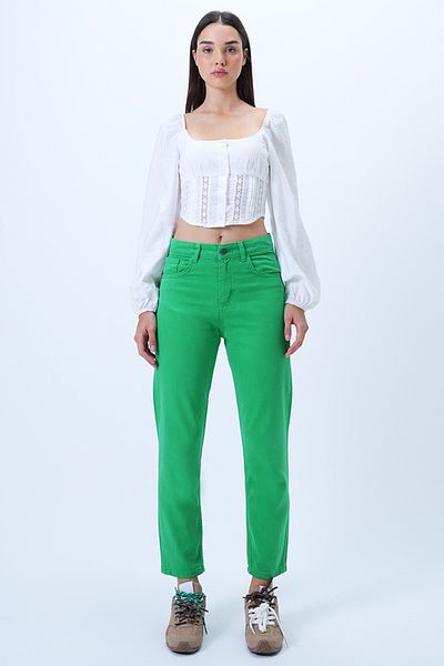 Trend Alaçatı Stili Women's Green 5 Pocket Gabardine Skiny Fit Trousers Alc-X14305