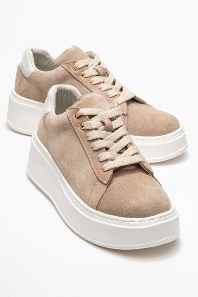 LuviShoes Pantofi sport de damă GUENO bej din piele naturală din piele intoarsa
