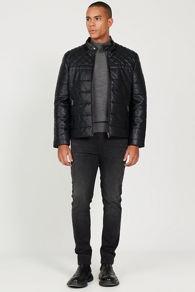 AC&Co / Altınyıldız Classics Palton negru pentru bărbați, cu croială standard, cu guler vertical