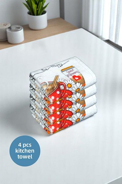 sevilya 4 Pack Printed White Kitchen Towel Model