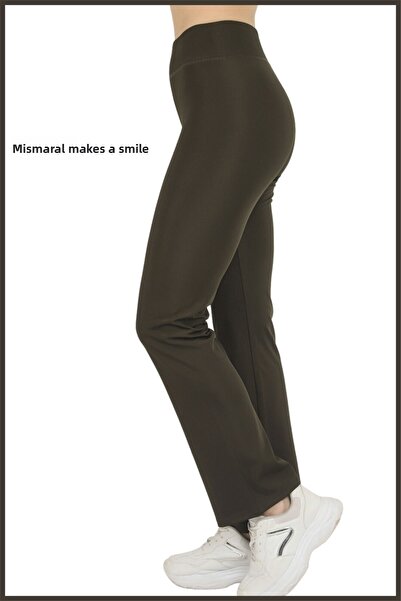 missmaral Women's Khaki High Waist Recovery Flat Leg Leggings Bootcut Wide Elastic Non-Slip Belt105103