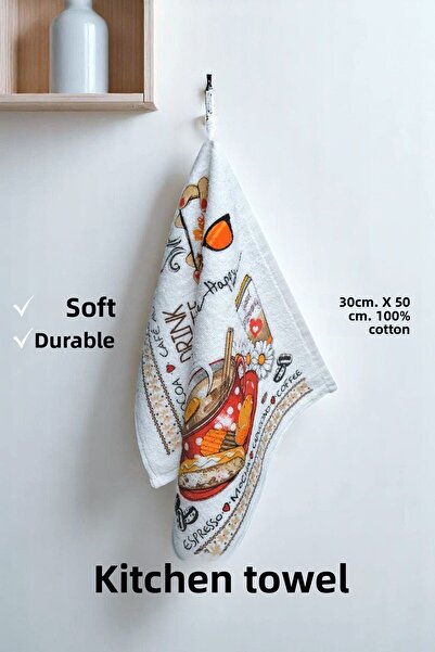 sevilya 4 Pack Printed White Kitchen Towel Model