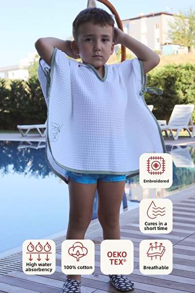 LUCKKA رداء حمام وبيتشواني للأطفال من قماش الوافل - ZTPNÇ00