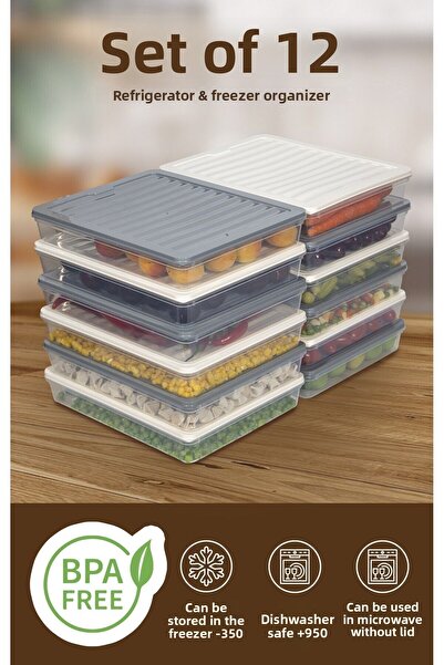 Nesto Home منظم ثلاجة ملون 12 قطعة ووعاء تخزين للميكروويف 12 × 2400 مل