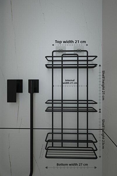 Alper Banyo TŞ03SET Lifetime Stainless Adhesive Bathroom Corner, Shampoo Rack Hav.tuvalt.fön.brush-soap