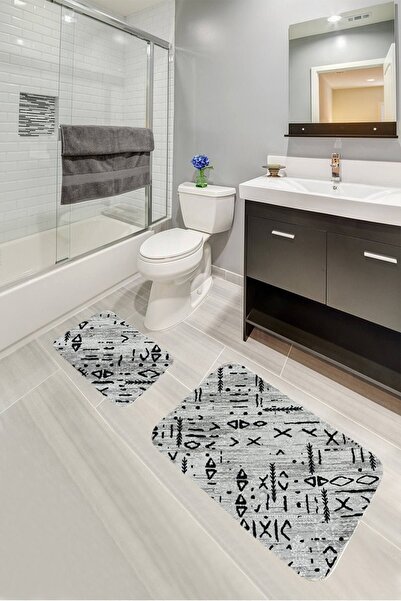 Dinarsu سجادة حمام مزدوجة باللون الرمادي الاسكندنافي