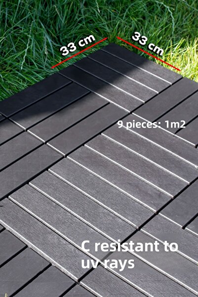 Porsima 1066 Model 6-Piece Anthracite Garden Balcony Terrace Floor and Bath Mat - Outdoor Tile