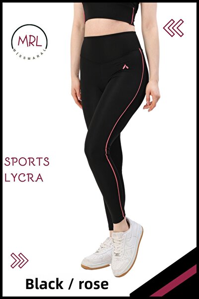 missmaral Women's Black/Dusty Rose Recovery Sports Tights with Lycra Stripe Detail Diver 1041