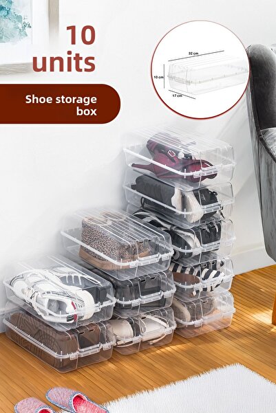 Porsima 3197 Σετ 10 Γυναικεία, Παιδικά Παπούτσια Κουτί αποθήκευσης-Διαφανές πρακτικό σετ αποθήκευσης οργάνωσης δοχείων παπουτσιών