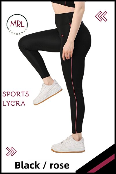 missmaral Women's Black/Dusty Rose Recovery Sports Tights with Lycra Stripe Detail Diver 1041