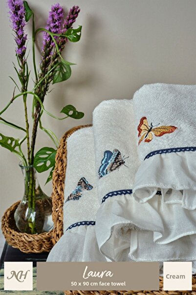Nazik Home Laura Butterfly Embroidered Face Towel (50 X 90 cm)