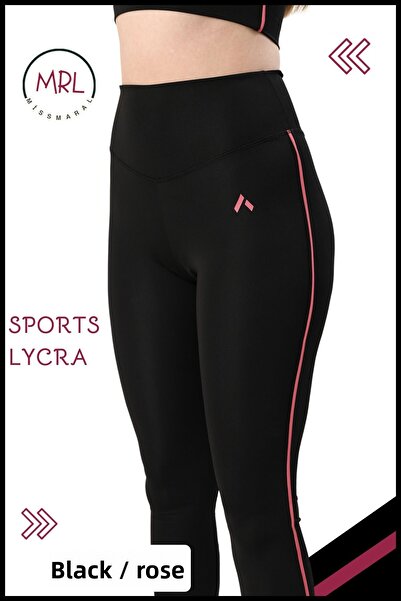 missmaral Women's Black/Dusty Rose Recovery Sports Tights with Lycra Stripe Detail Diver 1041