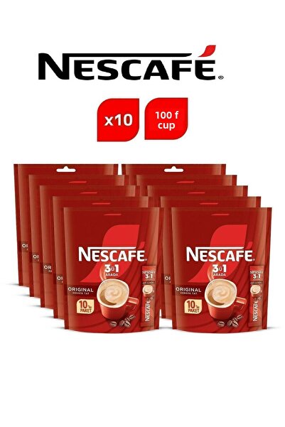 Nescafe نسكافيه 3 في 1 أصلي - قهوة قابلة للذوبان، 10 × 10 عبوات، 10 × 17.5 جرام