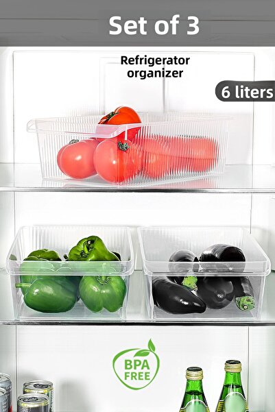 Meleni Home 3 قطع منظم للثلاجة داخل الخزانة - حاوية تخزين الفواكه والخضروات س...