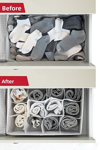 ALAS 31X25X12 Gray Striped Drawer Organizer - 12 Compartments Multi-Purpose