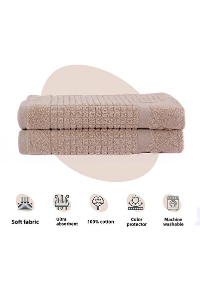 Homedius Bathroom Checkered Foot Patterned Cotton Foot Towel 50X70Cm Milk Brown Set of 2