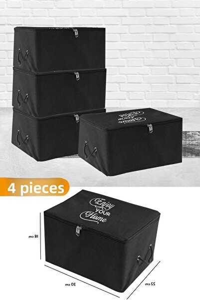 Serstil 4 قطع - حقيبة تخزين سوداء صغيرة الحجم مع تفاصيل طباعة 30 × 22 × 18 سم