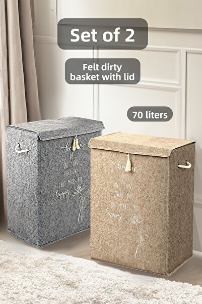 Meleni Home Σετ 2 Κουτιά Αποθήκευσης με Καλύμματα από Τσόχα - Μεγάλο Κουτί Απ...