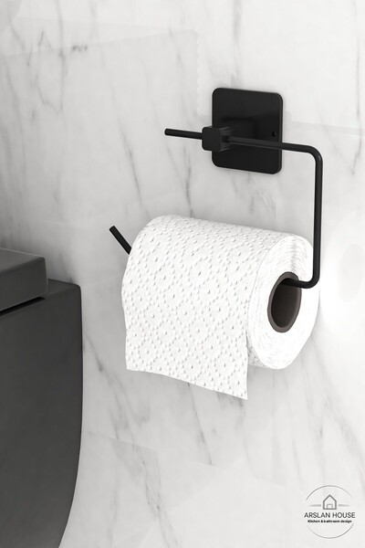 ARSLAN HOUSE حامل مناديل أسود لاصق قوي وشماعة ورق التواليت