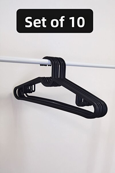 Fesya Home 10 bucăți de umerașe din plastic negru pentru haine, umerașe pentru pantaloni, umerașe pentru fuste