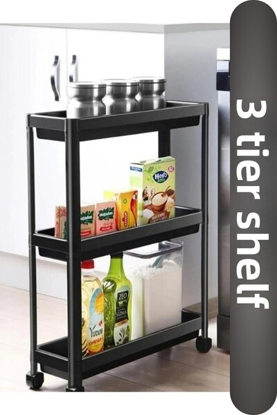 Viyalente Ορθογώνια μονάδα ραφιών 3 επιπέδων με ρόδες - Ράφι οργάνωσης κουζίν...