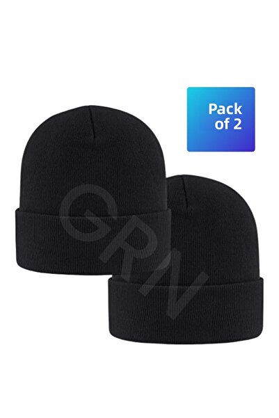 Gürhan Çorap مجموعة من 2 قبعة شتوية للرجال باللون الأسود للجنسين