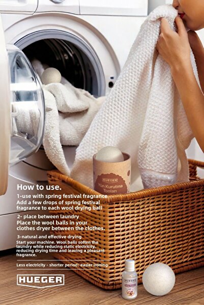Hueger 100% přírodní merino vlněný sušicí míček 3 ks a 30 ml vůně jarního festivalu vlněný sušicí míček