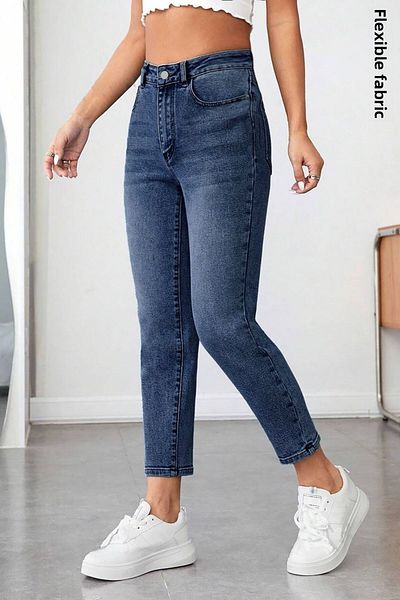 CEDY DENIM Blugi Mom Fit cu talie înaltă - Blugi de damă Boyfriend Cut Blue C599