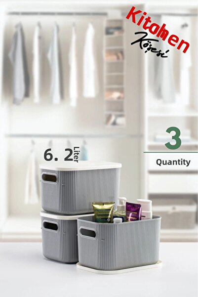 Mutfak Köşesi Terra 3 Pieces 6.2 Lt Organizer Box with Lid, Decorative Storage Box