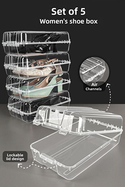 Meleni Home Кутия за дамски обувки с 5 части - Прозрачен органайзер за обувки, кутия за съхранение, кутия за пътуване