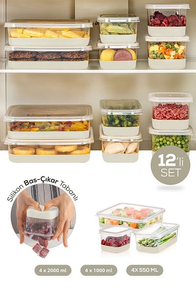 Vienev 12 Pieces Gray Silicone Based Deep Freezer - Freezer Storage Container