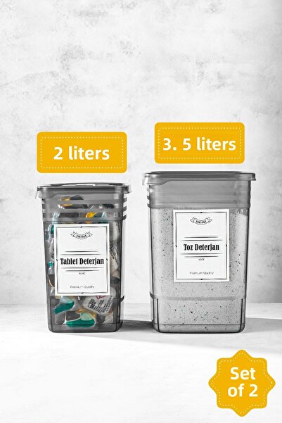 Vienev صندوق تخزين مسحوق وأقراص المنظفات كبير الحجم مكون من شريطين 1 × (3.5 لتر، 2 لتر)