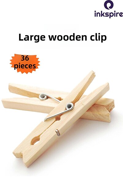 inkspire مشابك غسيل خشبية كبيرة 36 ​​قطعة مشابك غسيل طبيعية 7 سم مشابك غسيل خ...