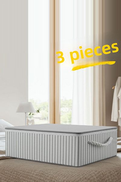 Paris Home 3 Pieces Under Base Storage, Under Base Organizer Storage, Pillow, Quilt Clothing Storage 62x46x22 Cm