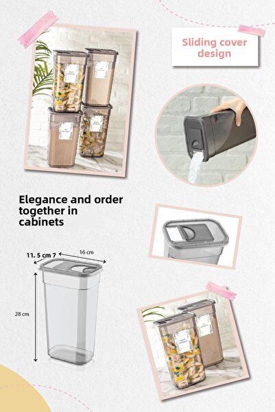 Meleni Home 4-Piece Vega Tablet Detergent Storage Container with Sliding Lid - Labeled Rectangular Storage Box 4x3.2 Lt