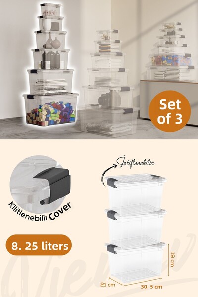 Vienev 3-Piece 8.25-Liter Storage and Storage Box with Lock Lid 33123