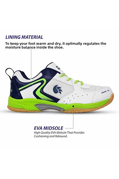 DSC Court 44 Badminton Shoes | White-navy-green | 10 Uk/11 Us/44 Eu | Non-marking Rubber
