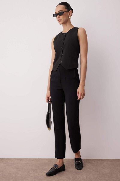 Trendyol Collection Чорні штани з тканого полотна з високою талією і заниженою щиколоткою TWOSS20PL0515 з сигаретною формою TWOSS20PL0515