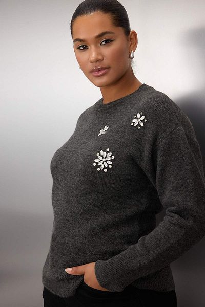 Trendyol Curve Anthracite Stone Detailed Soft Feeling Knitwear Sweater Tbbaw26An00009