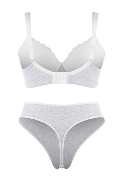 Trendyol Curve Gray Underwire Camisole-Lace Detail Plus Size Lingerie Set Tbbaw26Dg00002