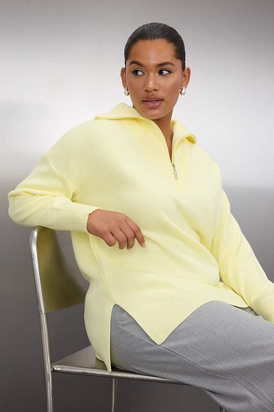 Trendyol Curve Yellow Turn-Down Collar Zipper Knitwear Sweater Tbbaw26An00015